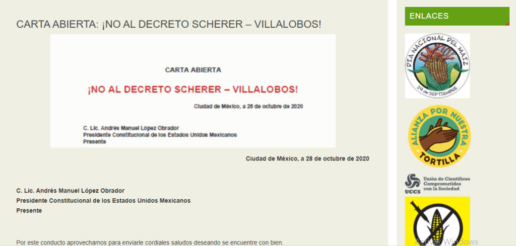 Carta abierta contra el Decreto Sherer- Villalobos
