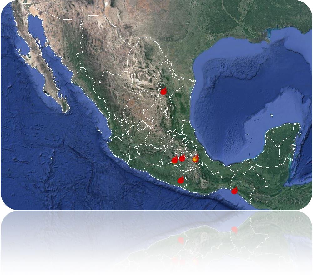 8 incendios forestales activos ubicados en 5 estados 