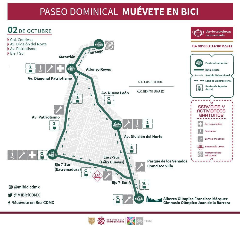 Modificarán recorrido de Muévete en Bici por 2 de octubre 