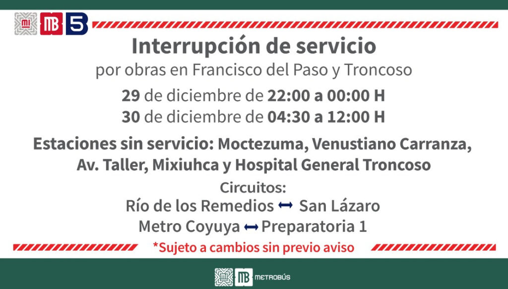 Informa Metrobús modificaciones en el servicio 