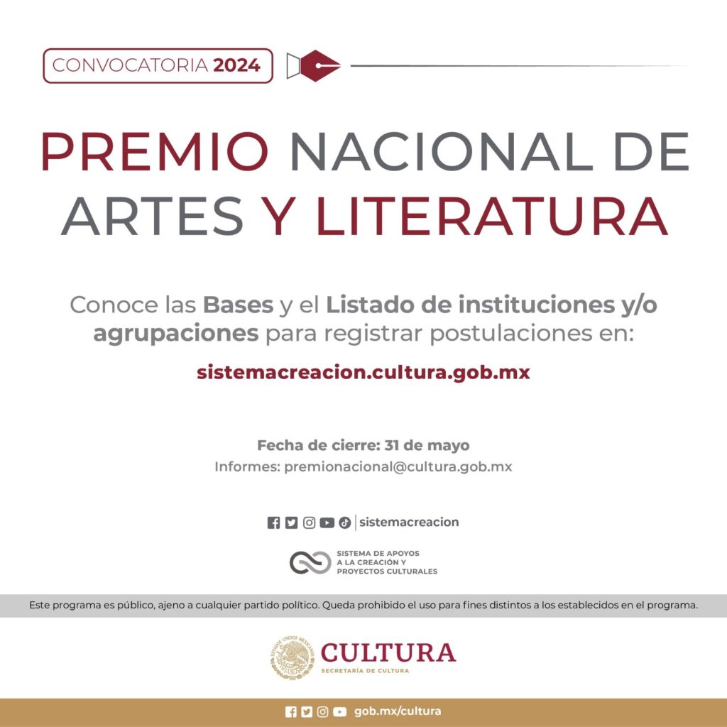 Convocan al Premio Nacional de Artes y Literatura 2024 
