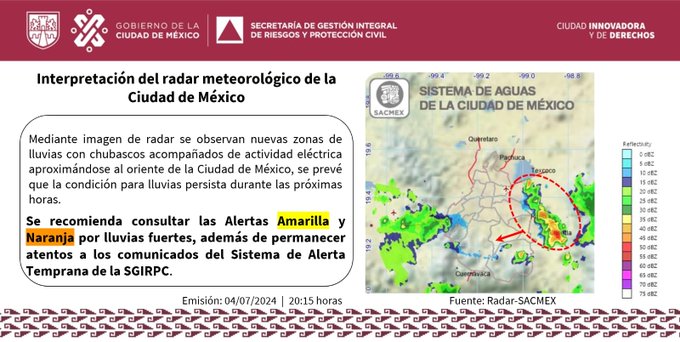 Se activa alerta naranja por lluvias fuertes en CDMX