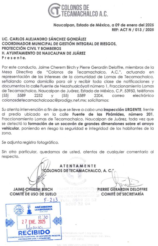 Colonos de Tecamachalco piden atención urgente