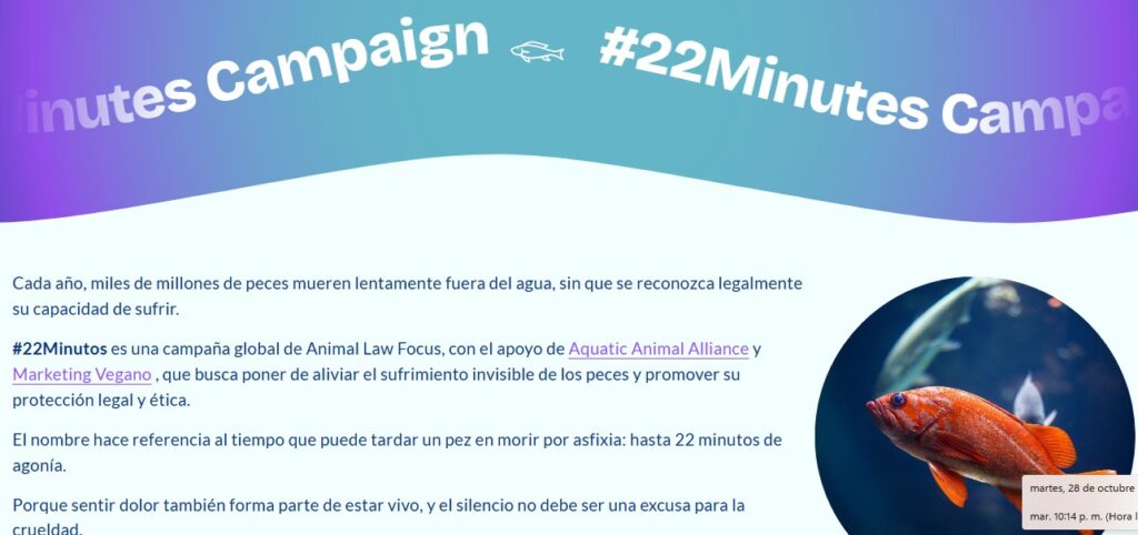“22 Minutos”: campaña que visibiliza sufrimiento de peces