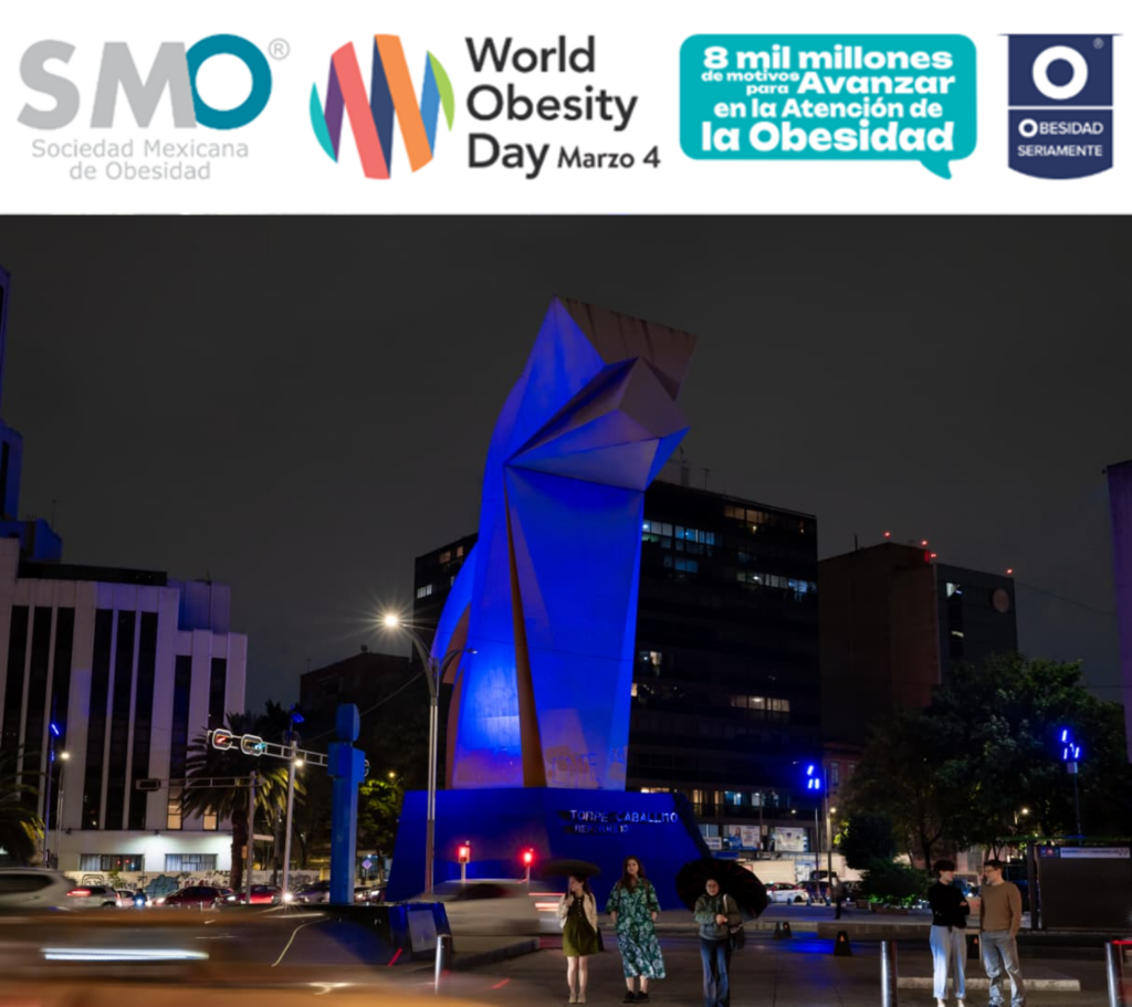 Monumentos se iluminan en azul contra la Obesidad 
