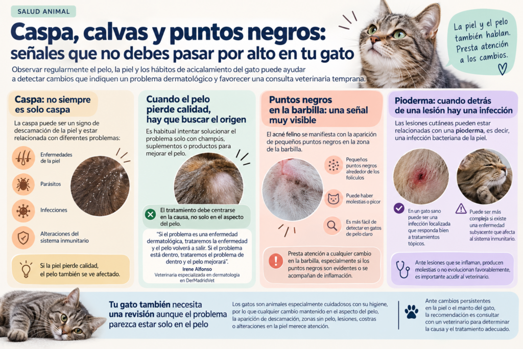 Caspa- calvas y puntos negros: señales en tu gato